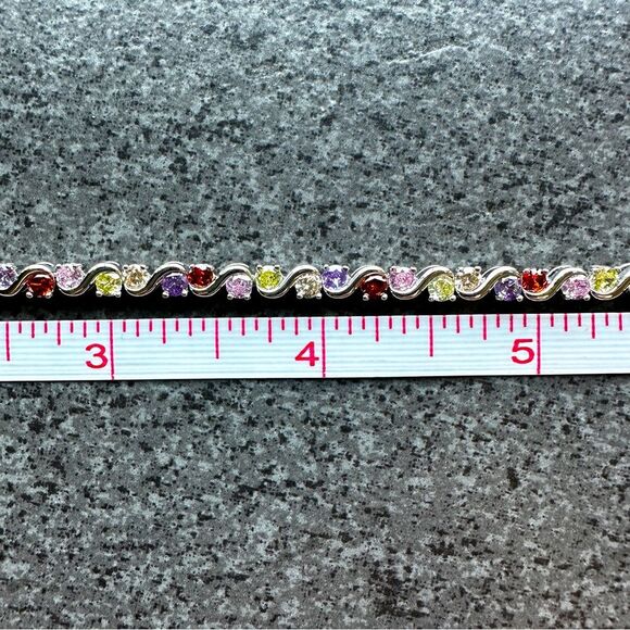 NEW 18K White Gold Plated Round Multicolor Crystal CZ 6.5 / 7.5" Tennis Bracelet - Picture 5 of 12